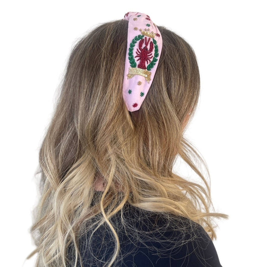 Crawfish Beaded Headband- Pink Fabric Design