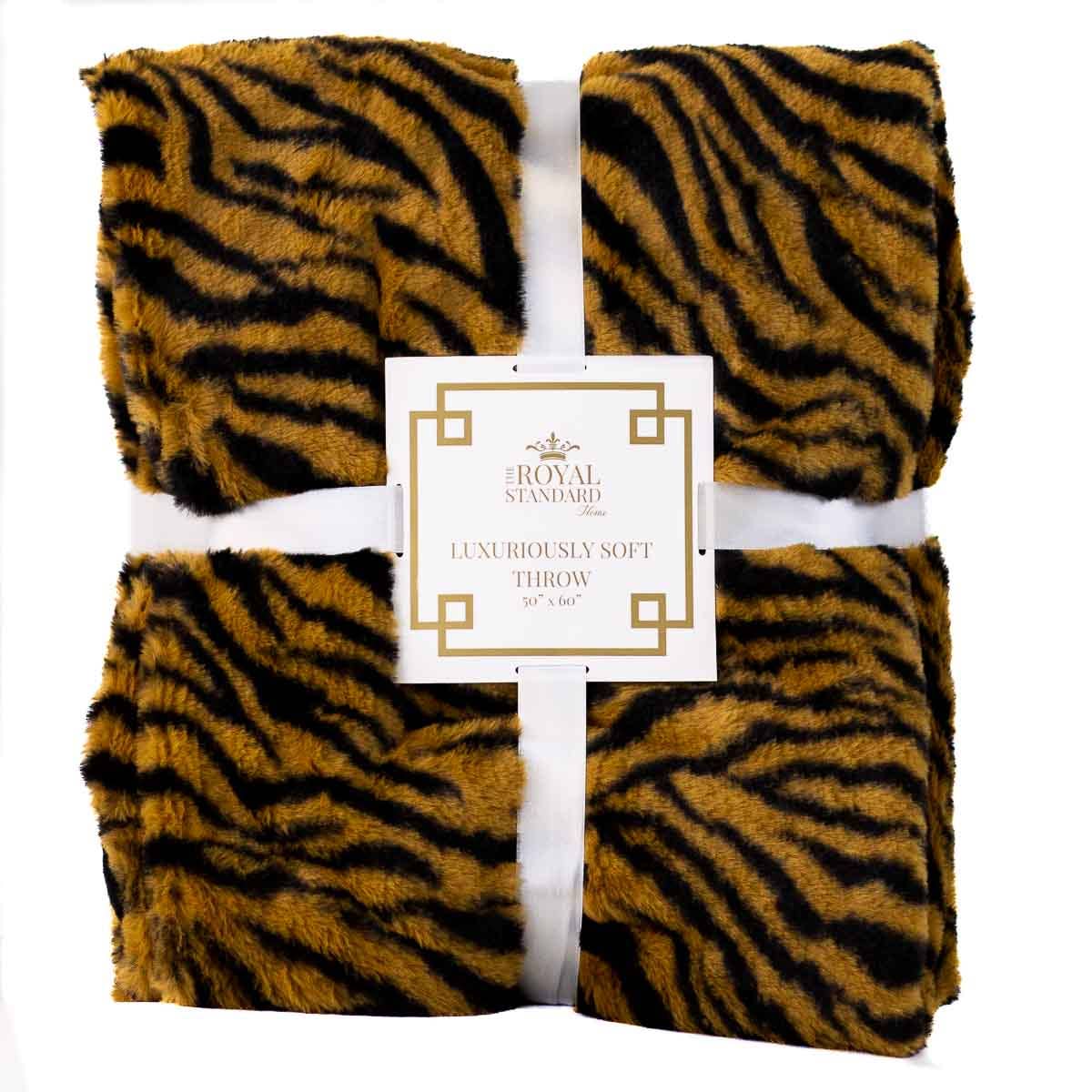 Tiger Stripe Faux Fur Throw Black/Camel