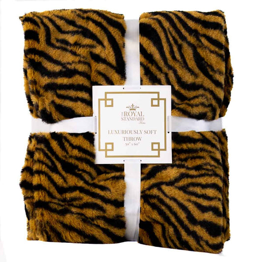 Tiger Stripe Faux Fur Throw Black/Camel