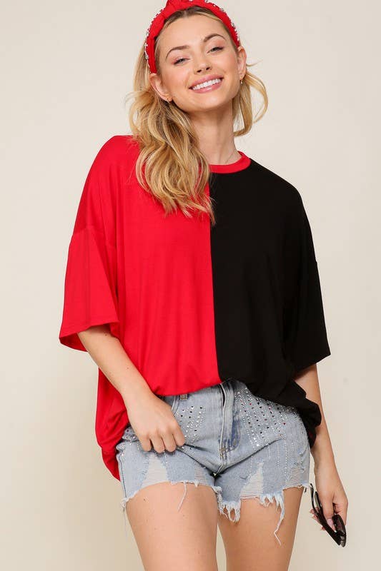 Game Day Multi Color Knit Top- Red & Black