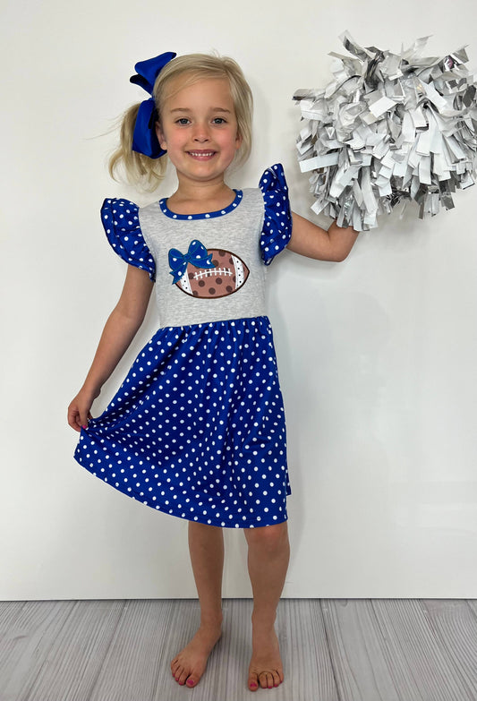 Football Dot Girls Dress - Blue