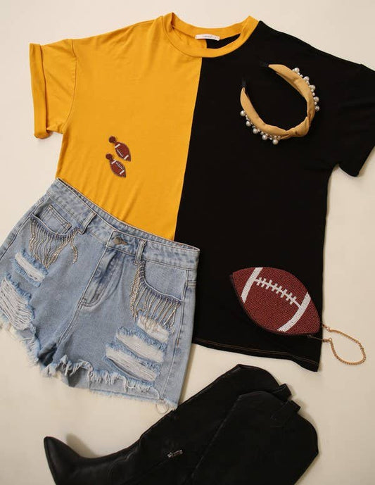 Game Day Multi Color Knit Top- Gold/ Black