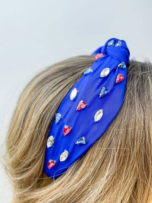 Patriotic Top Knot Jewel Headbands - Blue