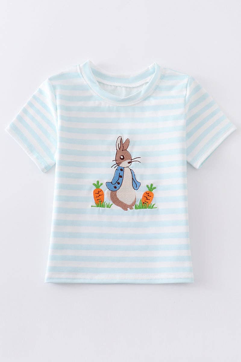 Bunny Embroidery Stripe Boy Top