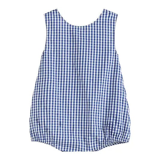 Classic Dark Blue Gingham Baby Bubble Romper