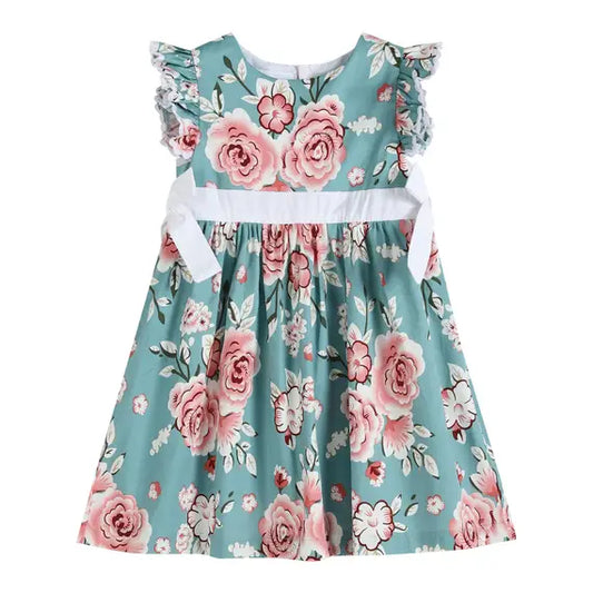 Blue and Pink Floral A-Line Dress