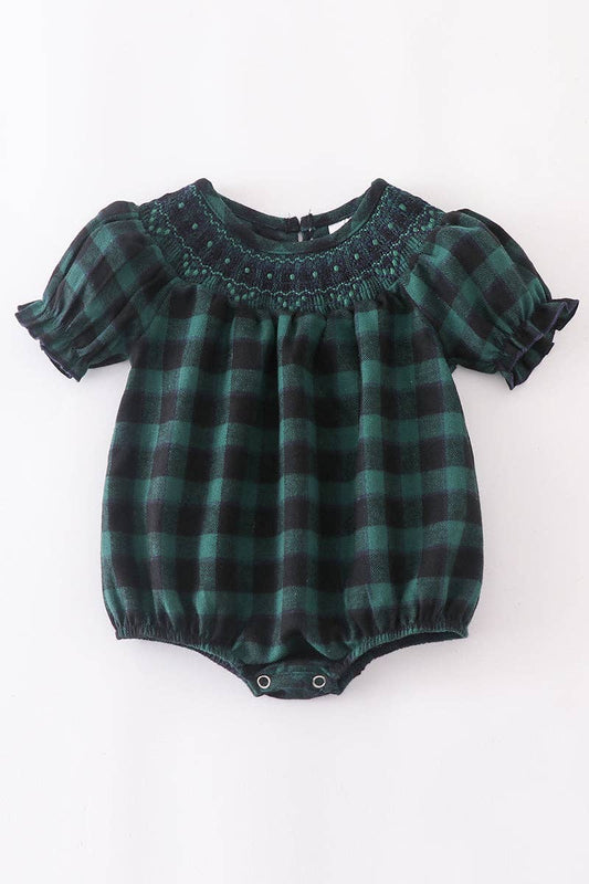 Forest Plaid Smocked Romper