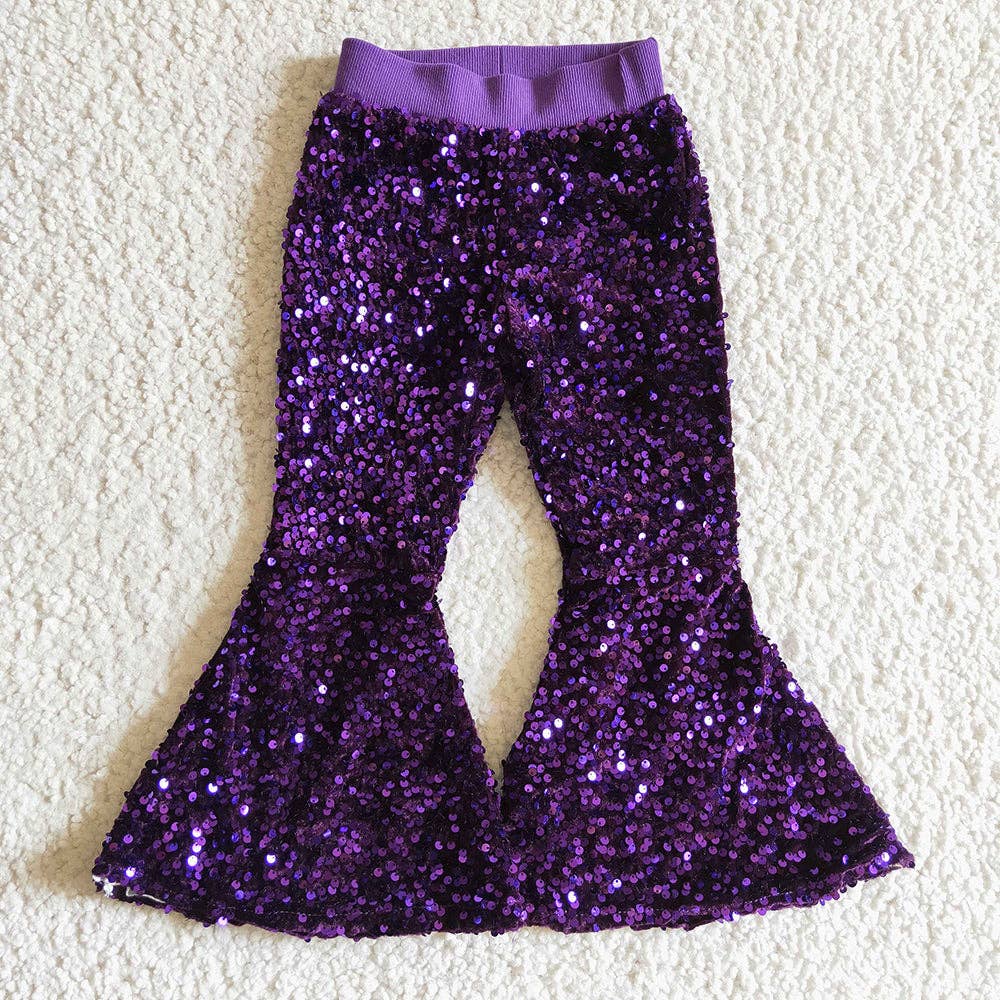 Girl Purple Sequin Bell Bottom Pants