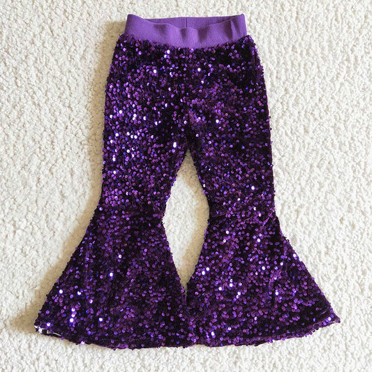 Girl Purple Sequin Bell Bottom Pants