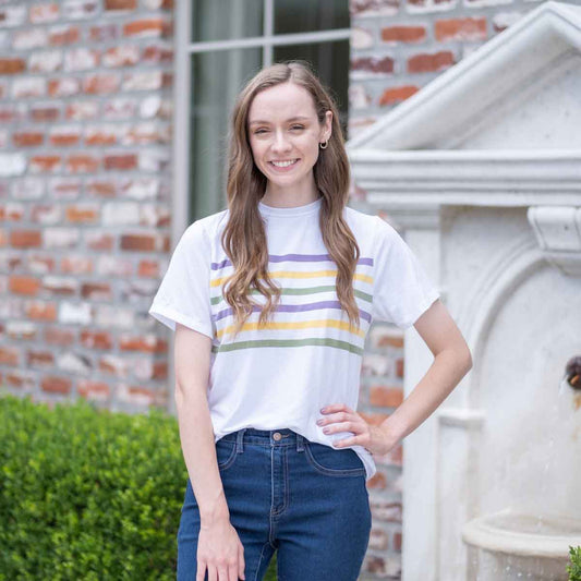 Mardi Stripe Crew Neck Short Sleeve Tee- White/Multi