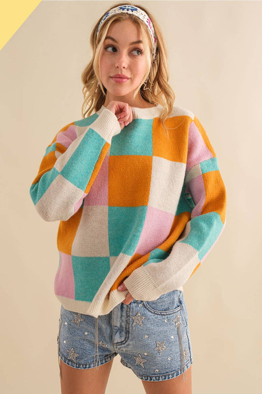 Funny Color Block Oversize Sweater- Multi