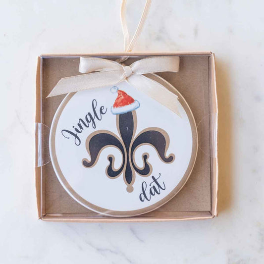 4" Jingle Dat Ornament - White/Gold/Black
