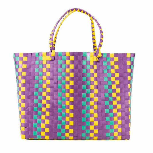Mardi Gras Woven Tote Purple/Yellow/Green
