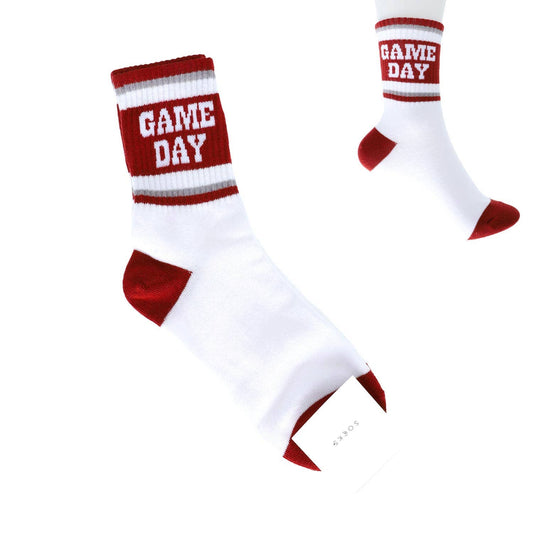 Game Day Striped Cotton Knit Crew Socks - Burgundy & White