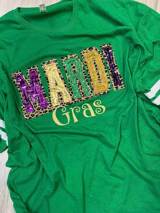 Mardi Gras Double Stacked Jersey Style Tee- Black