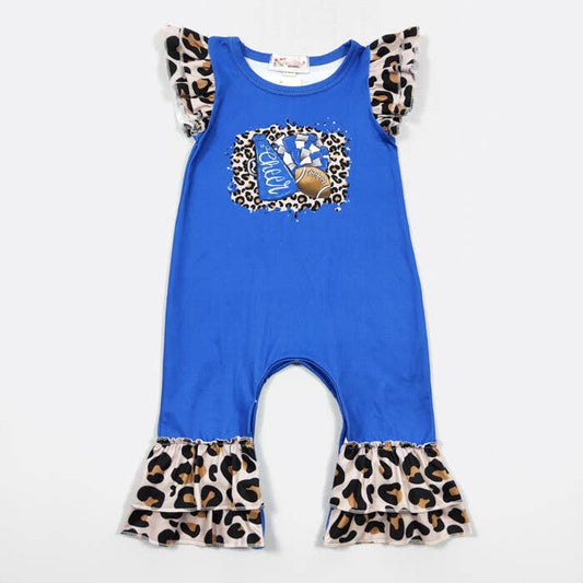 Leopard Football Baby Romper - Blue