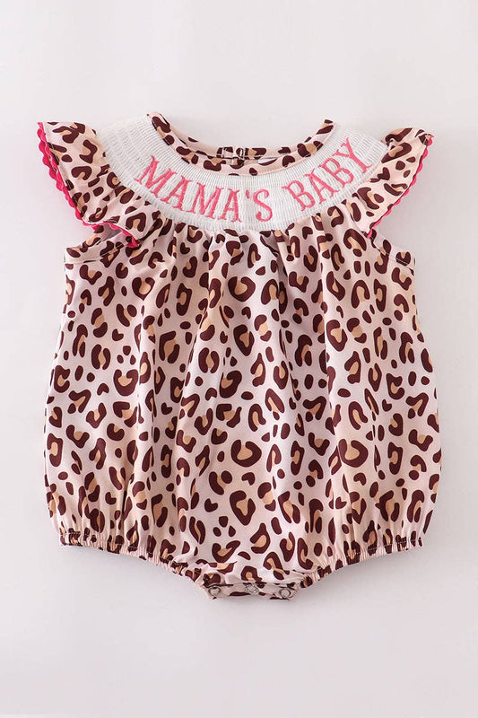 Leopard smocked MAMA'S BABY"romper