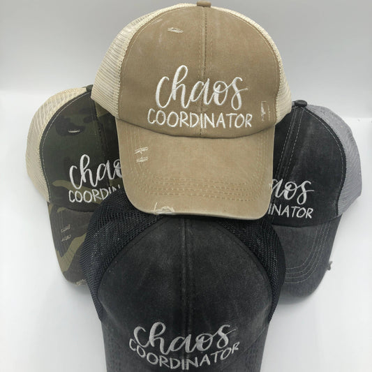 Chaos Coordinator Embroidered Distressed Ponytail Ball Cap