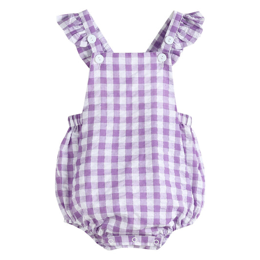 Baby Romper in Purple Gingham Ruffle