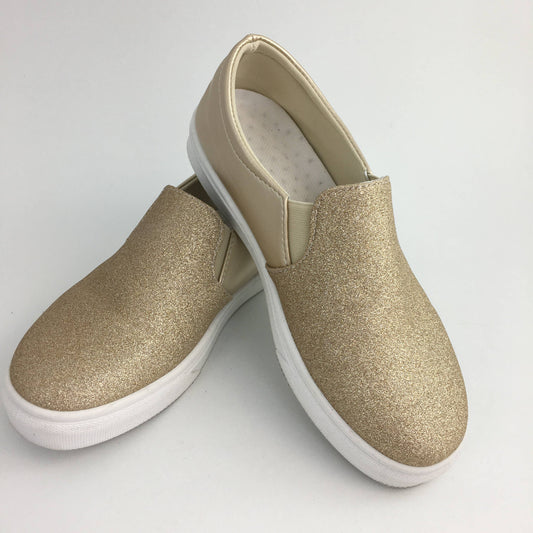 Gold sparkle slip on sneakers