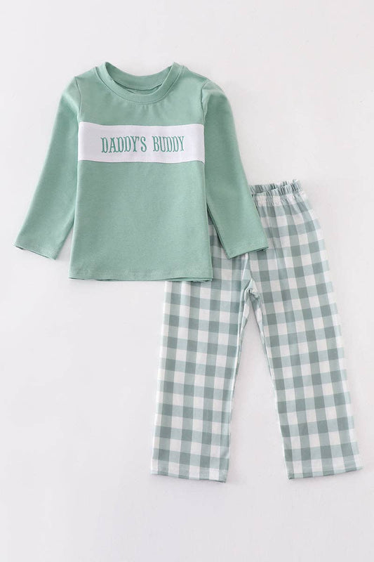 Daddy'BUDDY Embroidery Plaid Boy Pant Set