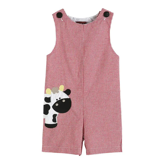 Red Gingham Cow Shortalls 2T