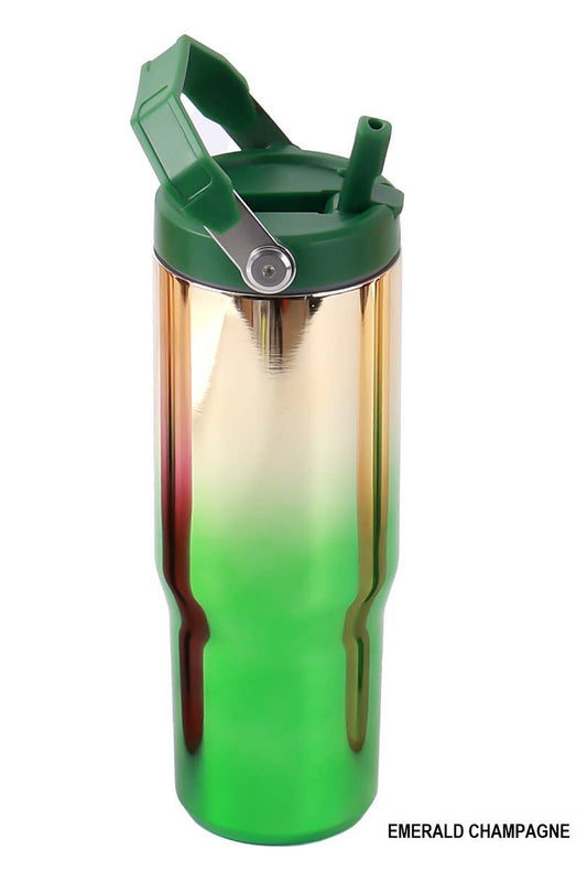 30 OZ STAINLESS STEEL FLIP STRAW TUMBLER- EMERALD CHAMPAGNE