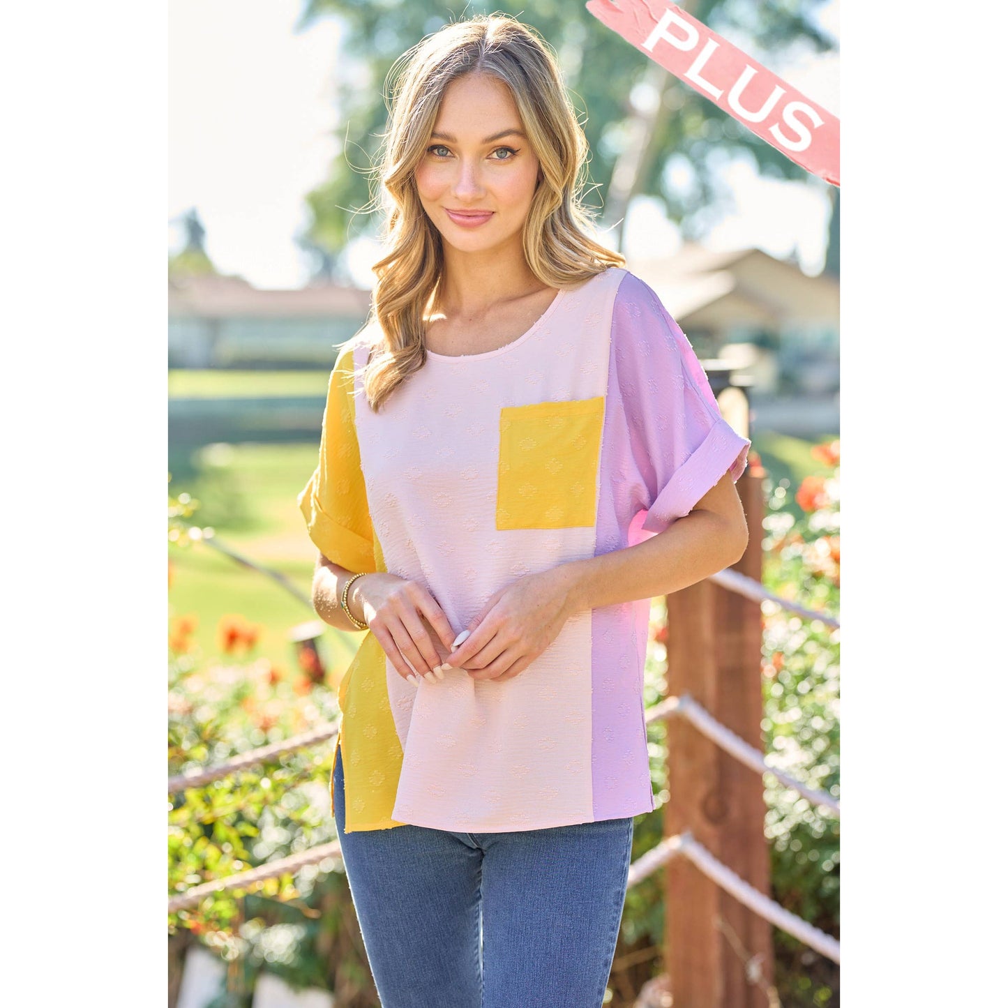 Purple Yellow Color Block Top