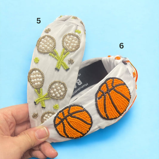 Basketball Seed Bead Headband- White