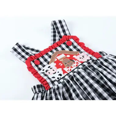 Black Gingham Barn Scene Applique Jumper Dress