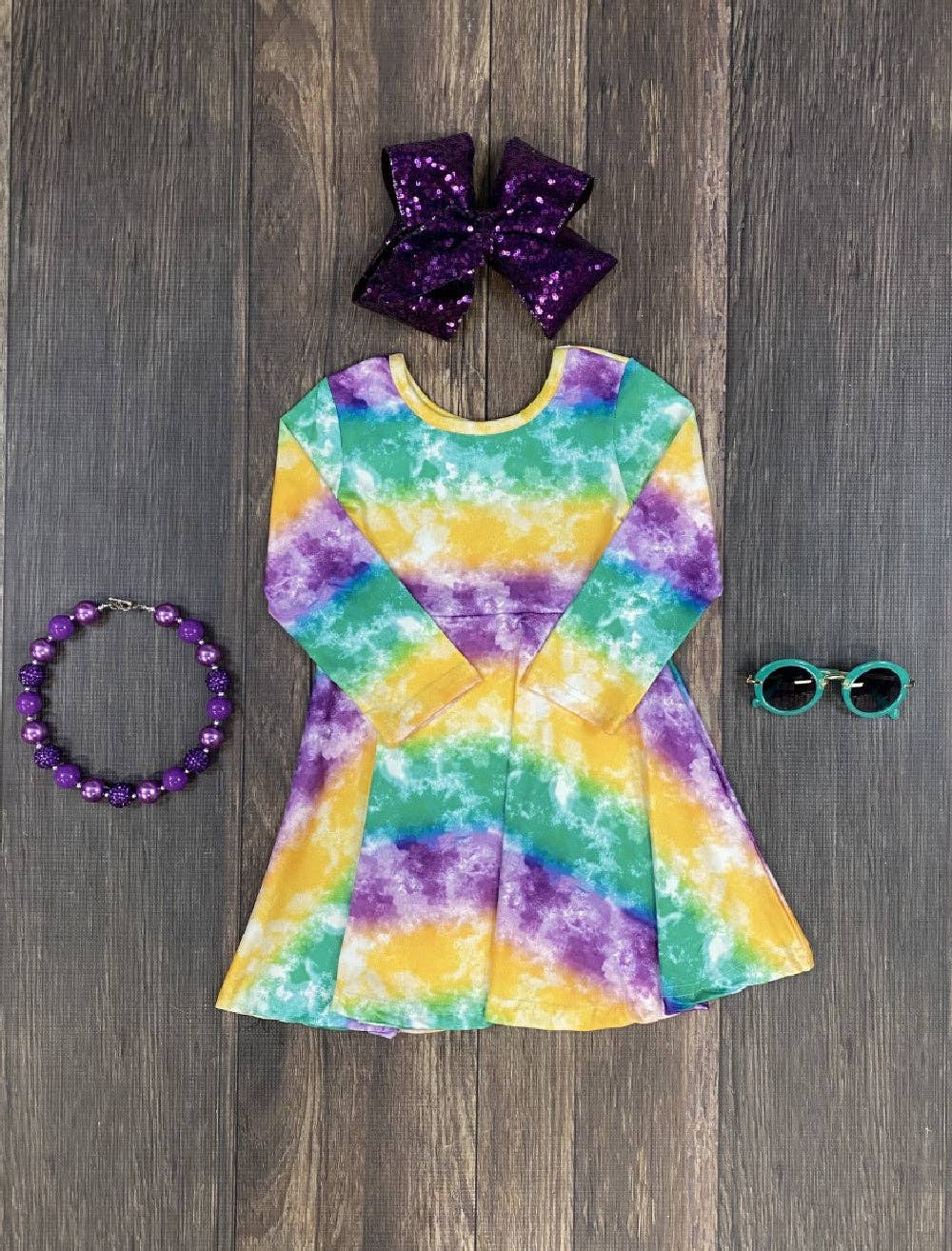 Fun Mardi Gras Twirl Dress Tie Dye