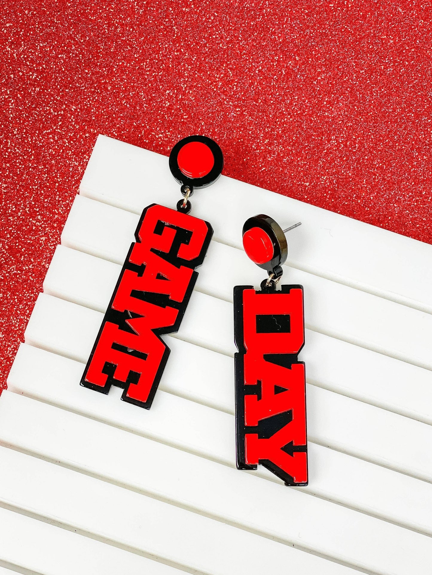 Game Day Statement Dangle Earrings - Black & Red