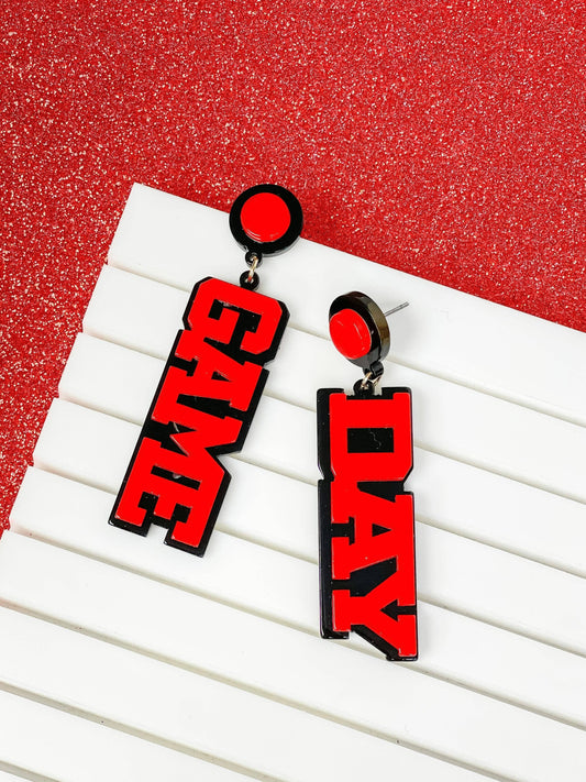 Game Day Statement Dangle Earrings - Black & Red