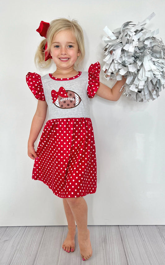 Football Dot Girls Dress - Red