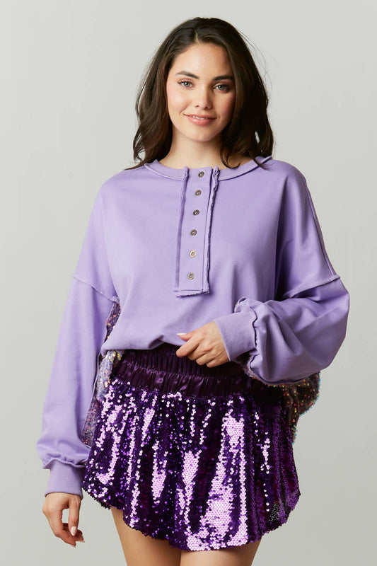 Wide Waist Band Sequin Skort - Purple