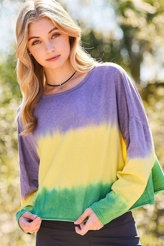 Wrinkled Look Fabric Long Sleeve Side Slit Top