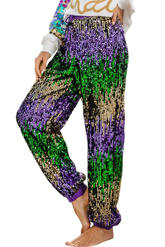 Mardi Gras Sequin Color Block Pants