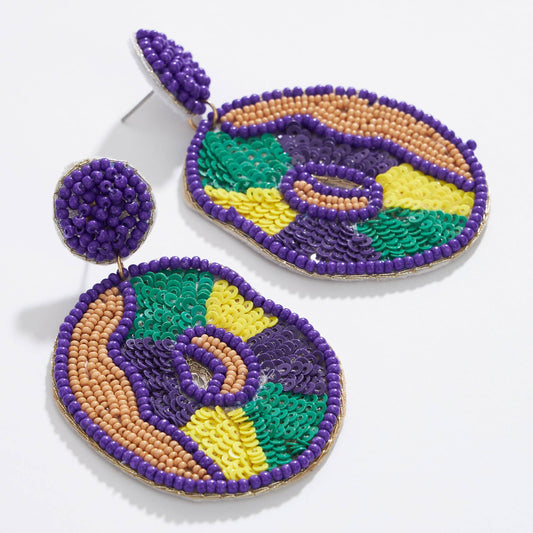 Mardi Gras King Cake Seed Beads Earring