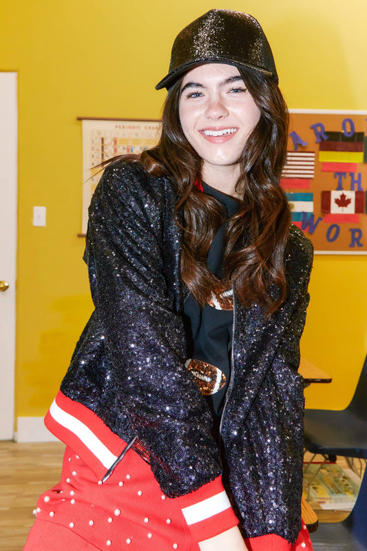 Sequin Bomber Jacket -Black