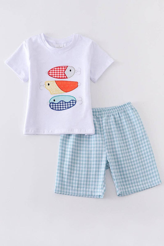 Plaid fish applique boy set
