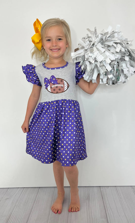 Football Dot Girls Dress - Purple