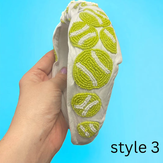 Tennis Balls Seed Bead Headband- Creme