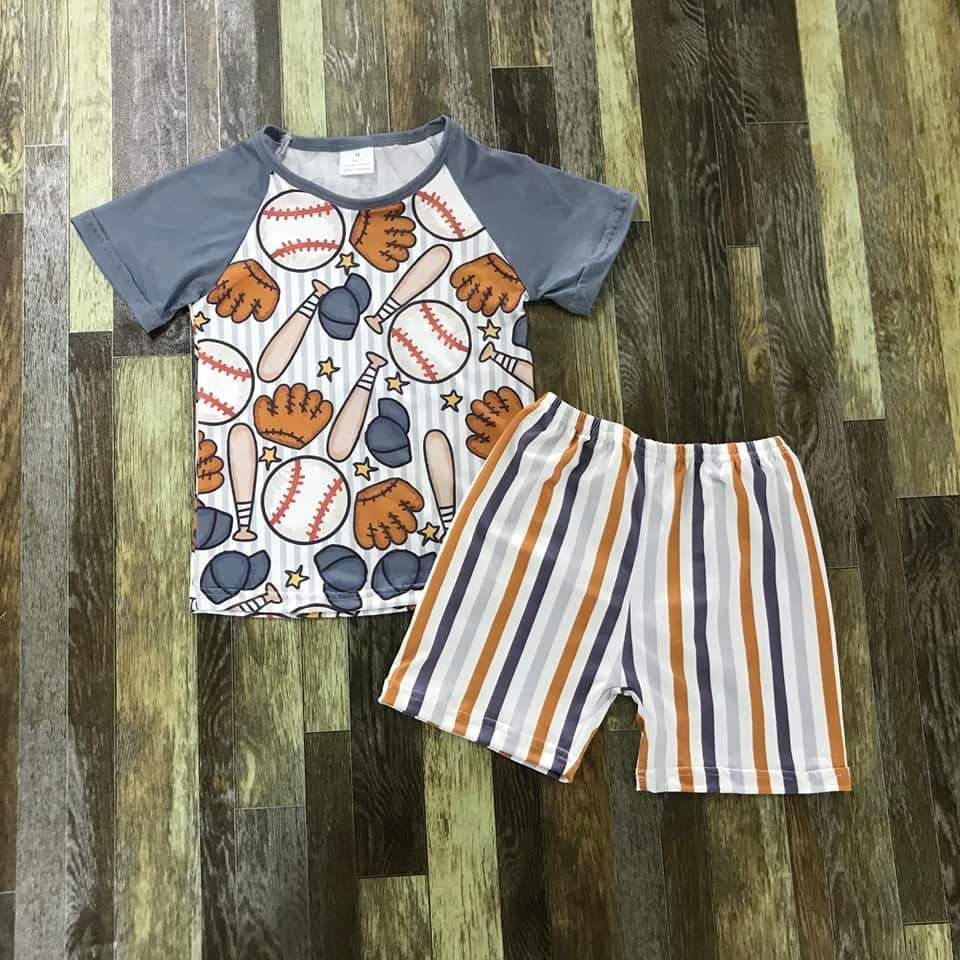 Baseball Short Sleeve Shirt and Pinstripe Shorts