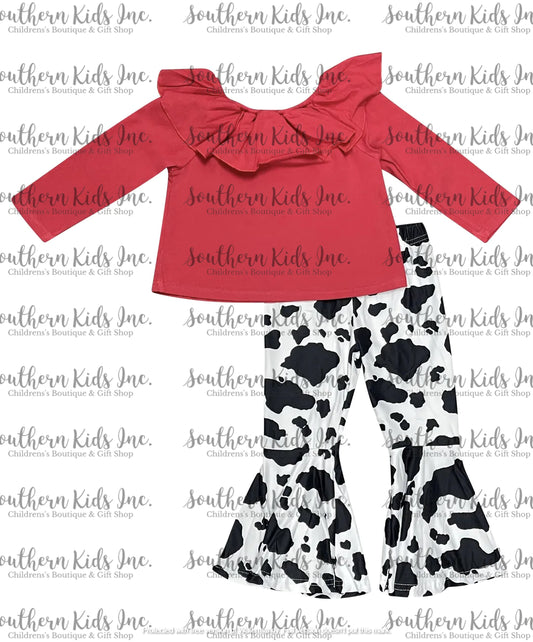 Cow Print Red Off The Shoulder Outfit