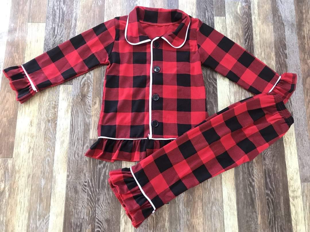 Buffalo Plaid Christmas Long Sleeve Shirt and Pants Set