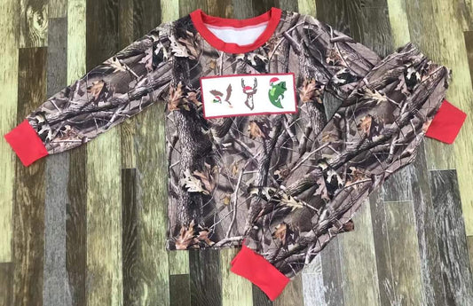 Hunting Camo Christmas Long Sleeve Shirt and Pants Set