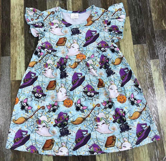 Light Blue Spooky Halloween Dress Flutter Sleeve Dress