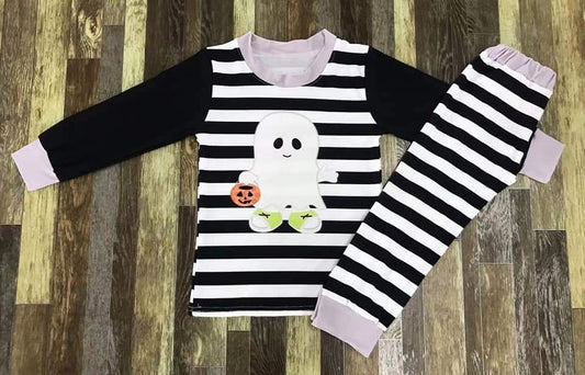Black & White Stripe Ghost Long Sleeve Shirt and Pants Set
