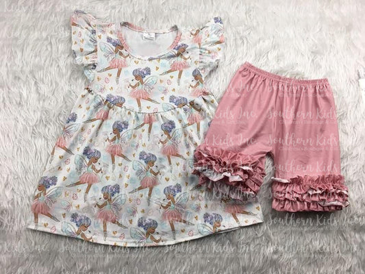 Fairy Flutter Sleeve Shirt and Ruffle Bottom Shorts