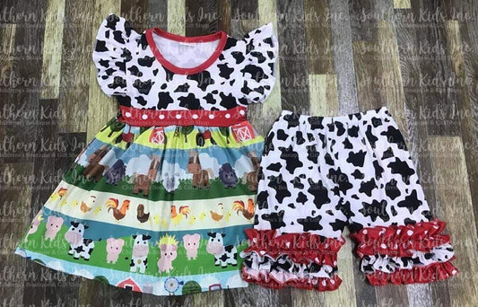 Farmhouse Animals Flutter Sleeve Shirt and Cow Print Shorts
